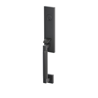Ensemble de porte d'entrée monolithe Emtek Select F20, revers 2 1/2 po, tige extérieure carrée en L, poignée moletée; tige conique intérieure, poignée vert marbre, noir mat, droite