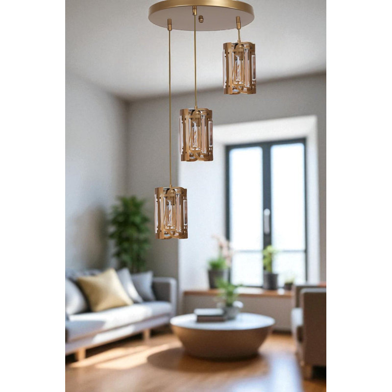 Lustre, Doré, 3 niveaux, Trois lumières