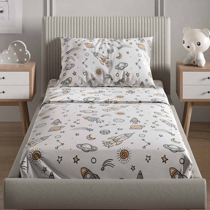 Kids Sheet Set, Soft Microfiber Bedding, Cozy & Breathable, Wrinkle Free Easy Care Bed Sheets, Space 1
