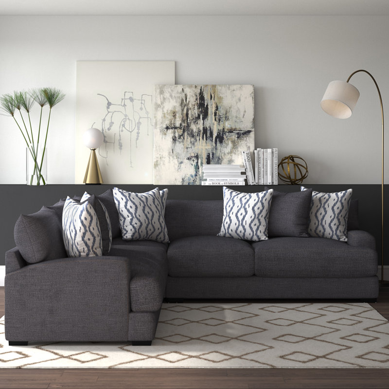 3-Piece Upholstered Sectional, Graphite 100% Polyester