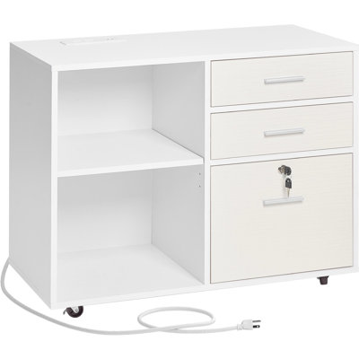 Classeur mobile blanc avec 3 tiroirs et éclairage - rangement spacieux pour la décoration des livres, étagères réglables, classeur en bois facile à nettoyer avec rangement de bureau multifonctionnel, tablette ouverte,