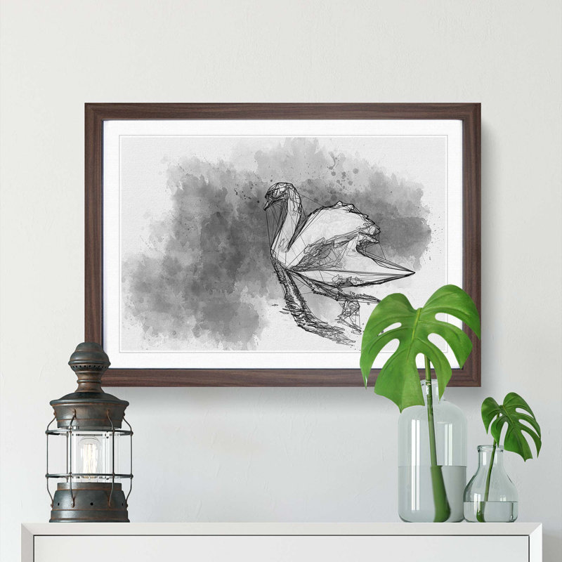 Swan in Abstract - Picture Frame Graphic Art Print, Walnut Framed, 62cm H x 87cm W x 2cm D