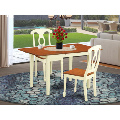 3 Piece Dining Table Set for Small Spaces Contains a Rectangle Dining Room Table with Butterfly Leaf and 2 Wooden Seat Chairs, Buttermilk & Cherry