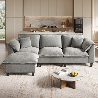  Modular Sectional Sofa With Movable Ottoman, L-shaped Couch With Removable Washable Cushion Covers, 9.8" Extra-thick Cushions, Tool-free Easy Assembly, Padded Armrests For Living Room, Gray