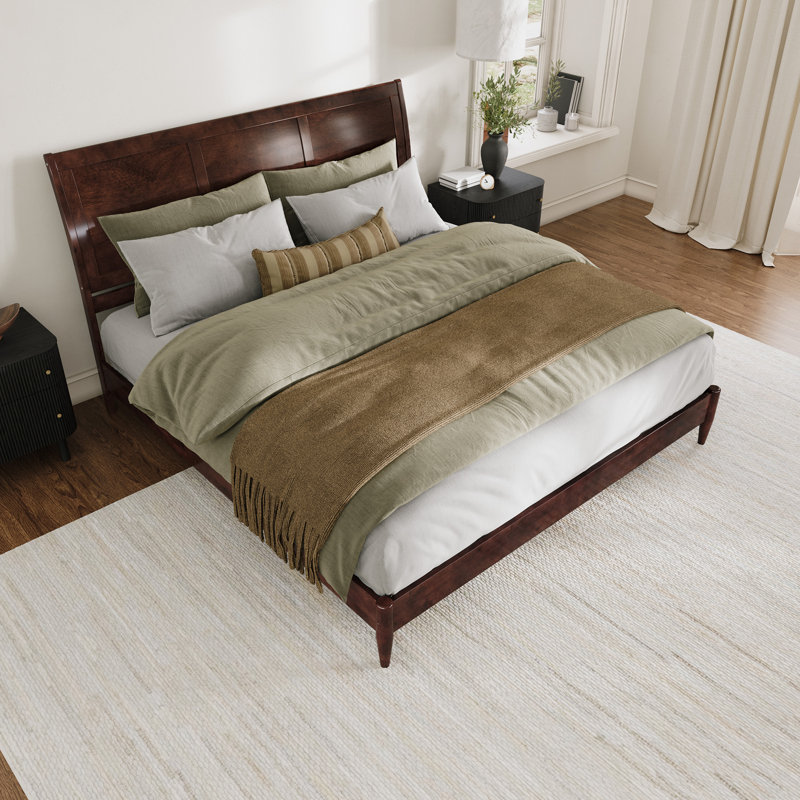 Ambrey Solid Wood Low Profile Sleigh Platform Bed with Matching Footboard, King, Walnut