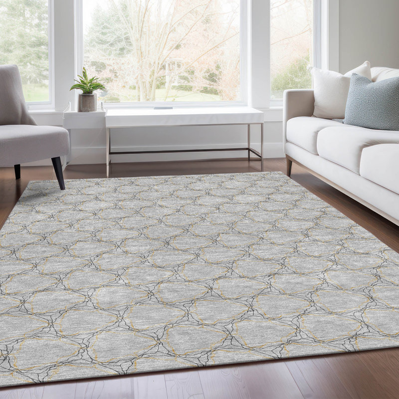 Premium Machine Washable Prisco Gray Rug, Rectangle 2'6" x 3'10"
