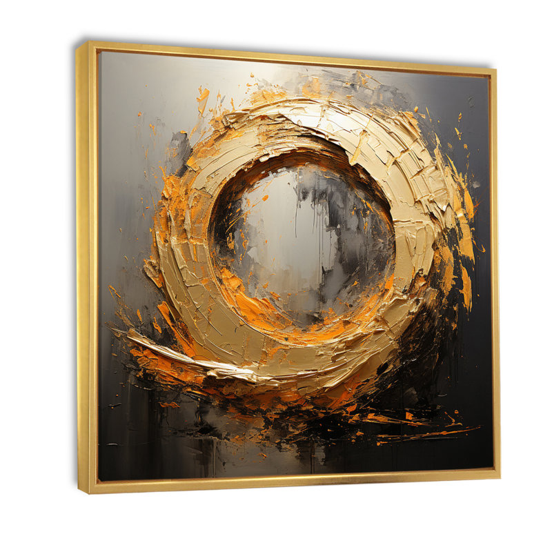 Spirale rétro, peinture dorée sur fond noir I - Abstract Spirals Large, art mural, H 30 po x l 30 po x P 1 po