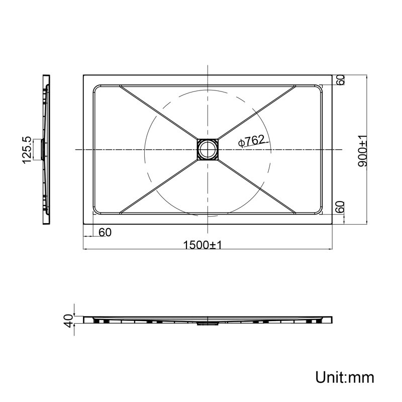 Caleigha W D Shower Tray, 4cm H x 150cm W x 90cm D