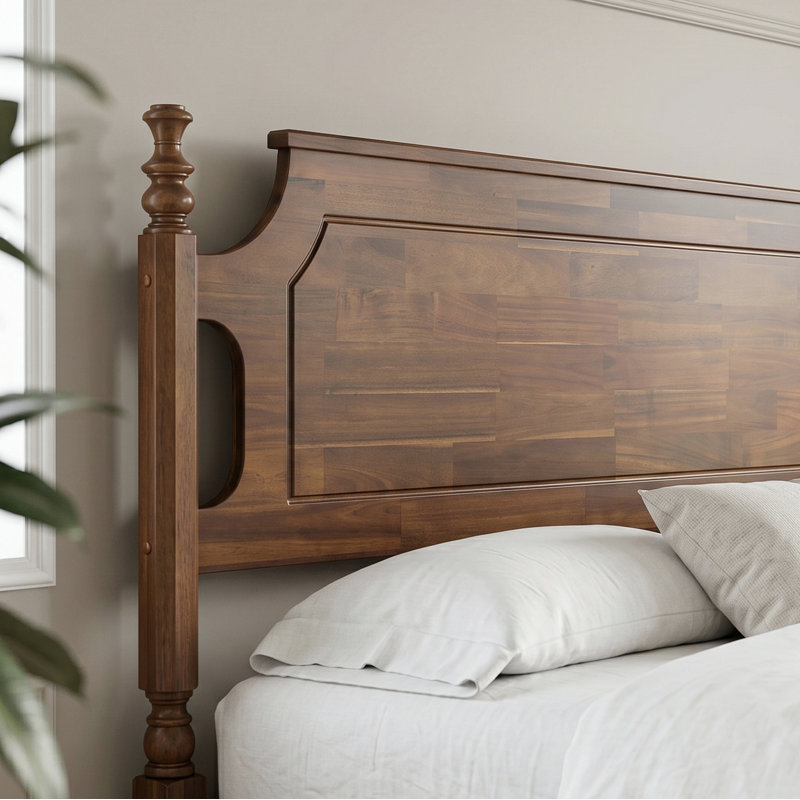 Queen Size Platform Bed Frame, Solid Wood Headboard & Footboard, Central Metal Legs with 12 Durable Slatted Base, Anti-Slip & Noise-Free, Easy Assembly, No Box Spring Needed, Walnut Finish