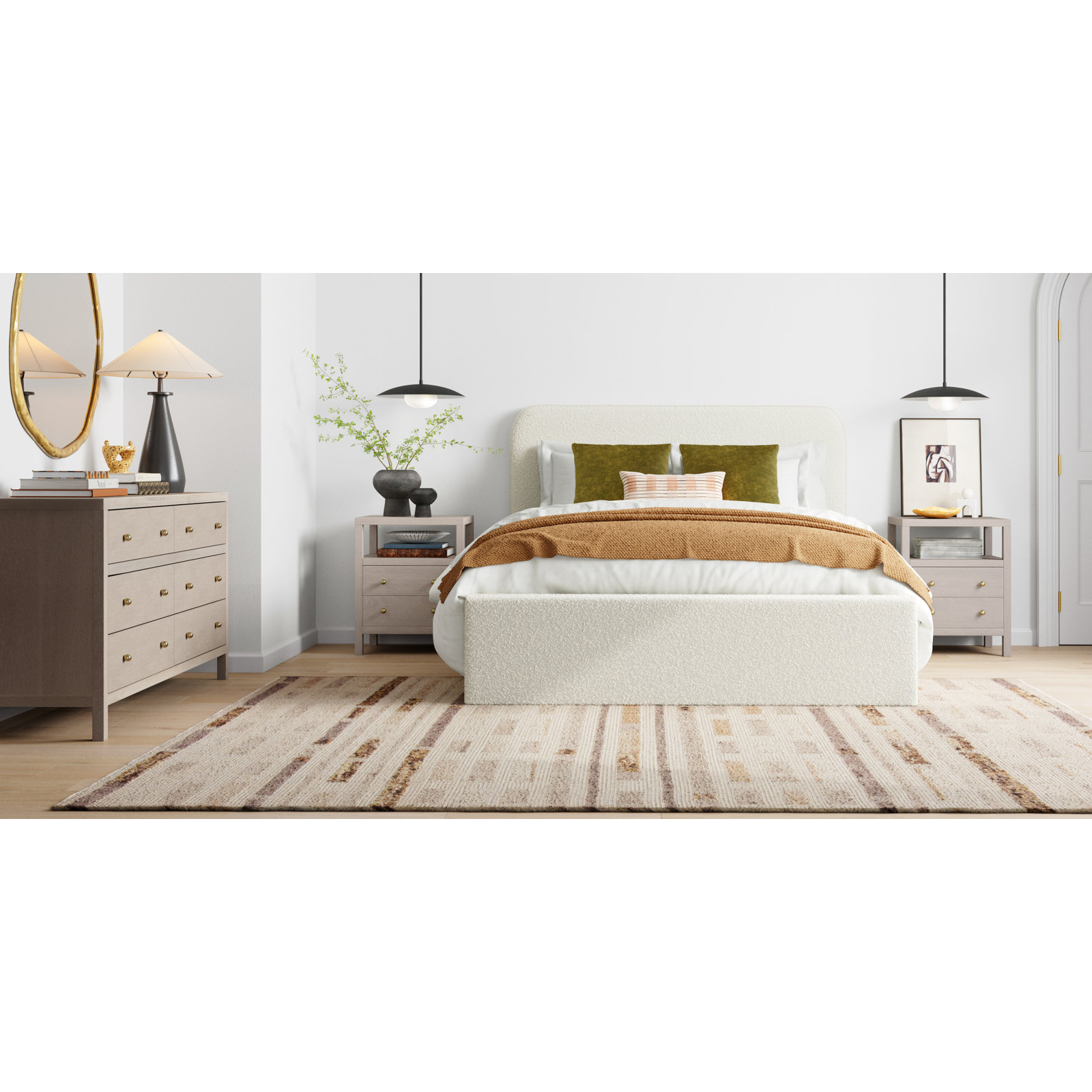 Bailee Platform Bed, California King, White Boucle