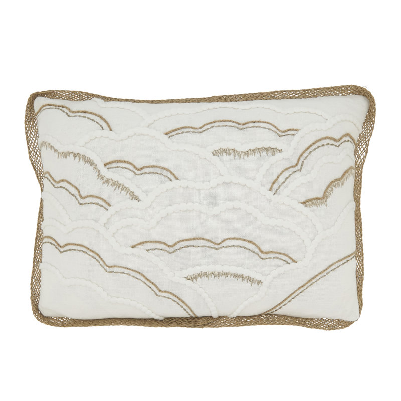 Off-White Cotton Scallop Shell Throw Pillow Cover 12"x18"