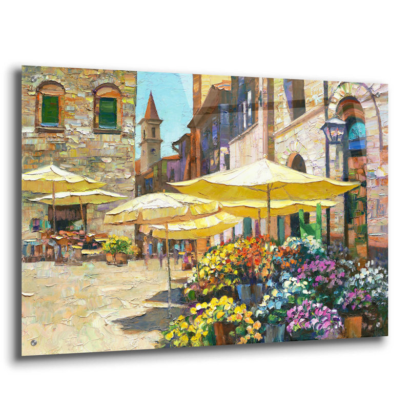 «Siena Flower Market» par Howard Behrens - peinture sans cadre, H 24 po x l 36 po x P 0,2 po