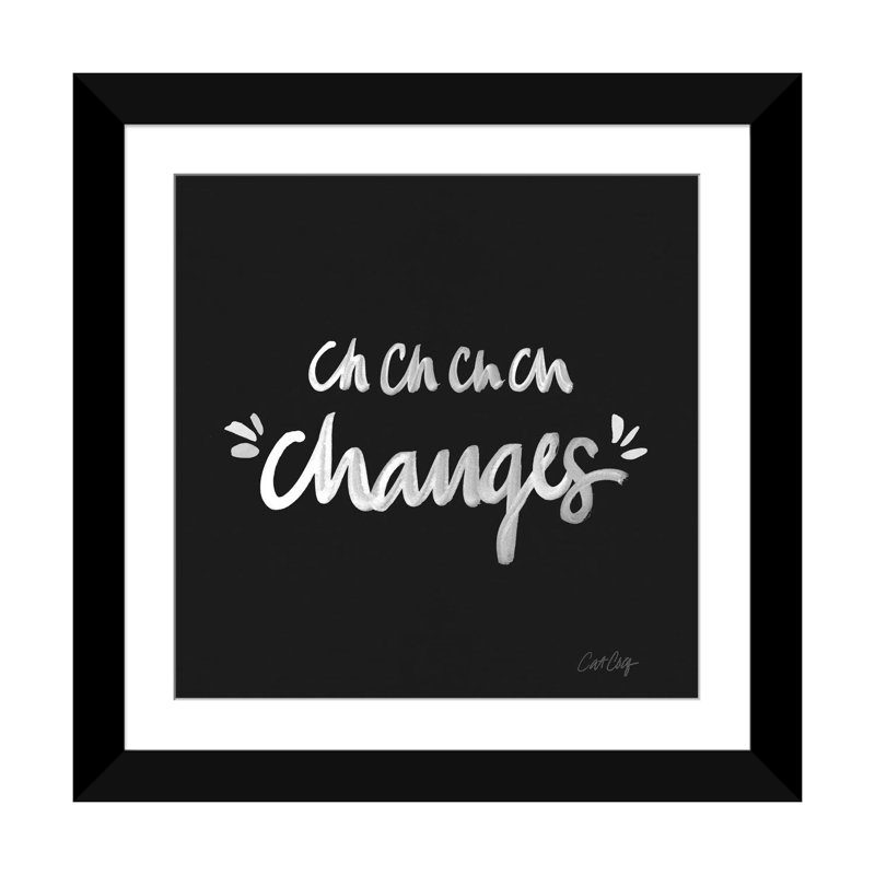 "changes" , art textuel sur toile, Papier avec cadre noir, Blanc, H 16 po x l 16 po x P 1 po