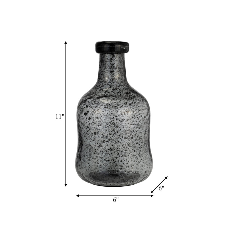 Ivelis Glass Vase - Handcrafted Glass Construction Glam Style with Textured Artisan Detailing - Modern Decorative Accent for Elegant Contemporary Spaces - Unique Bottle Shape Design - Not a Set