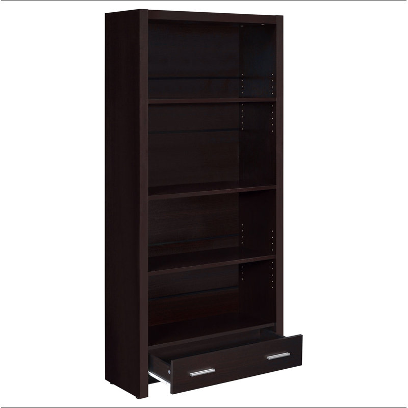 Maureen Cappuccino 5-Shelf Bookcase with Drawer