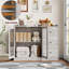 Buffet moderne de 43 po, armoire de rangement avec garde-corps, 3 tiroirs, tablettes réglables, portes en verre trempé, table de salle à manger en bois-406842889