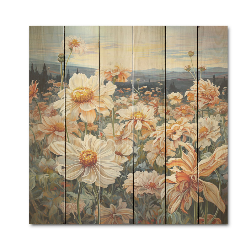 Zinnias Charm In Autumn - Zinnias, panneau mural en bois sur bois de pin naturel, H 36 po x l 36 po