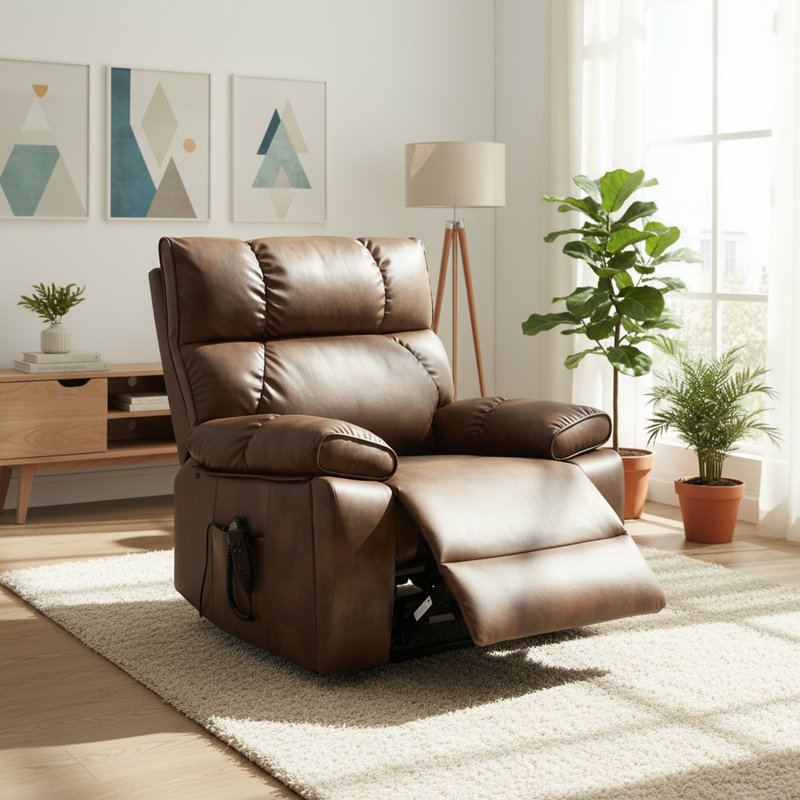 Dual Motor Power Lift Recliner With Heat And Massage, 350 Lbs Capacity, Hidden Cup Holders & Remote Control, Brown