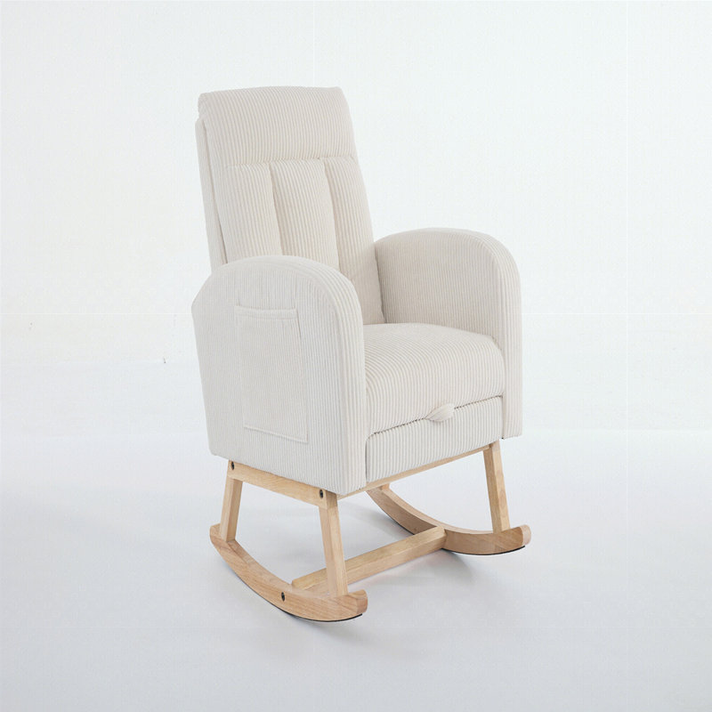 Chaise berçante avec pieds en bois massif, chaise berçante Modern, Crème, crème