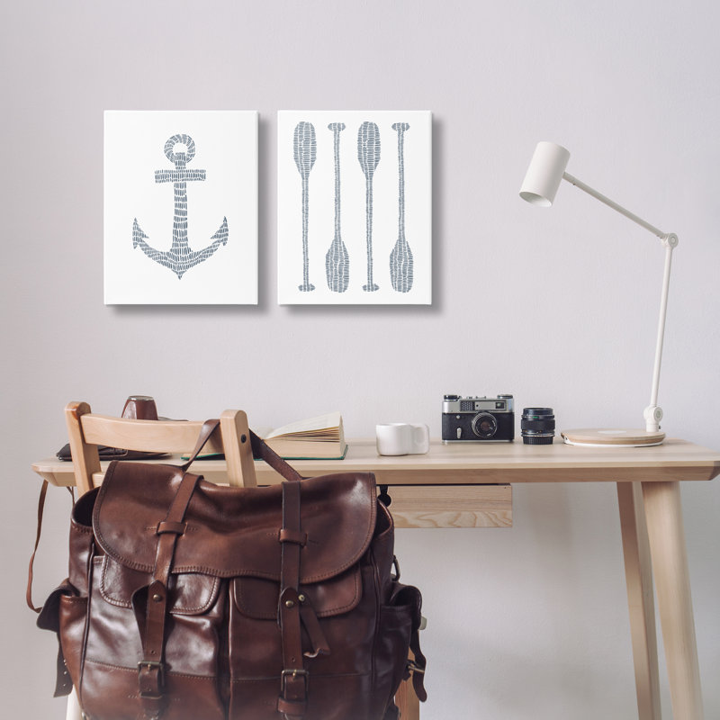 Simple Lines Nautical Anchor Oars 2 PC Canvas Wall Art Set by Jetty Home, LLC, 20" H x 16" W