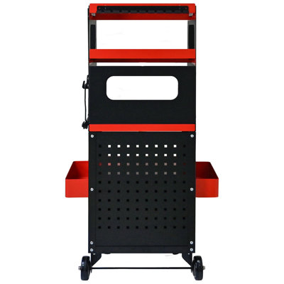 Chariot de diagnostic multifonctionnel à 4 niveaux avec chariot pivotant à 360 ° et verrouillable - noir et rouge