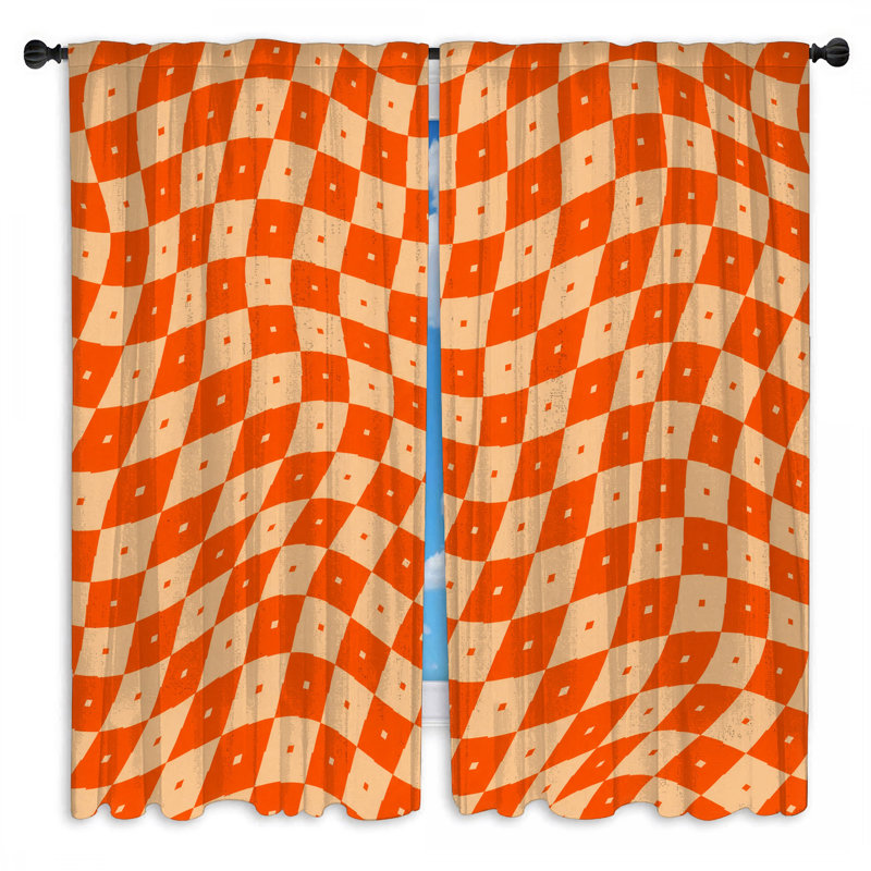 Rideaux obscurcissant orange et beige à carreaux transparents et obscurcissants - 2 panneaux, 56in x 76in - 2 panels, Sheer
