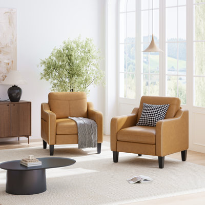Mid-Century Modern Accent Chair, PU Leather, Solid Wood Frame With Foam Cushions