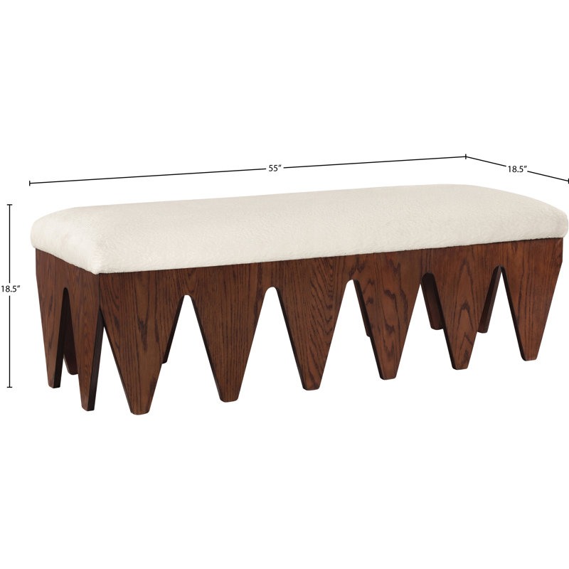 Banc en tissu Altair, Fourrure velours crème / finition noyer