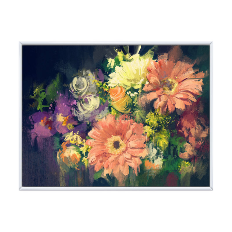 «Grunge Pastel Bouquet Of Flowers», reproduction sur toile, H 12 po x l 20 po x P 1 po, Cadre flottant blanc