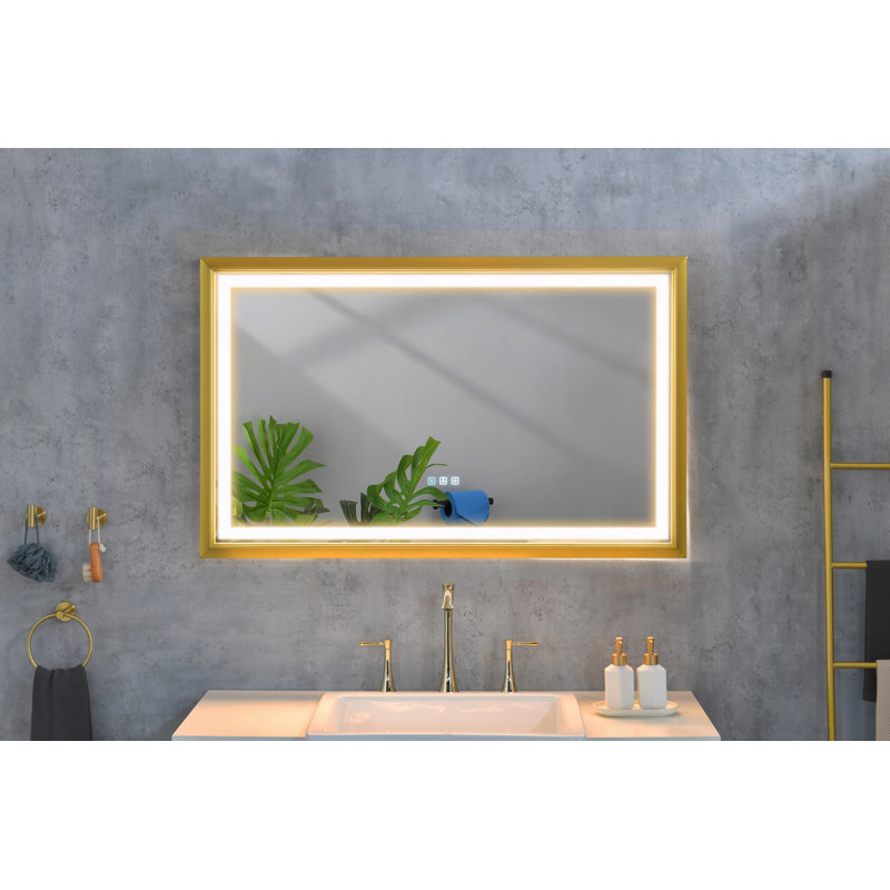 Miroir de salle de bain mural 42 po x H 24 po, Doré