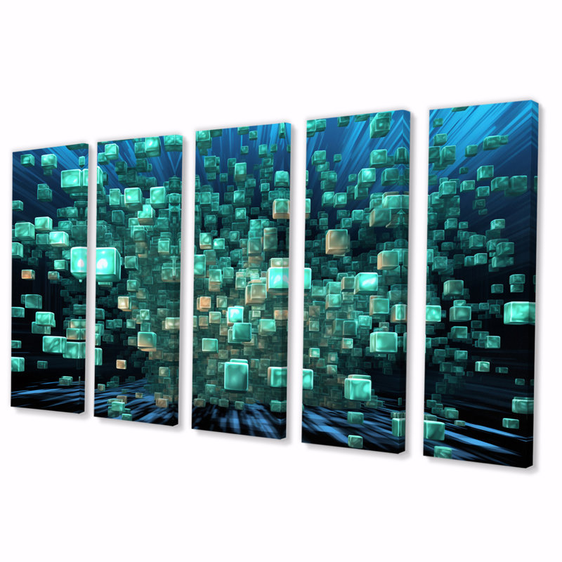 Matrix Galaxy Abstract Turquoise - Abstract Canvas Print - 5 Equal Panels