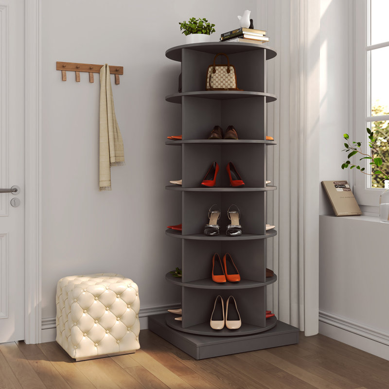 Grey 360 Rotating Shoe Cabinet 6 Layers