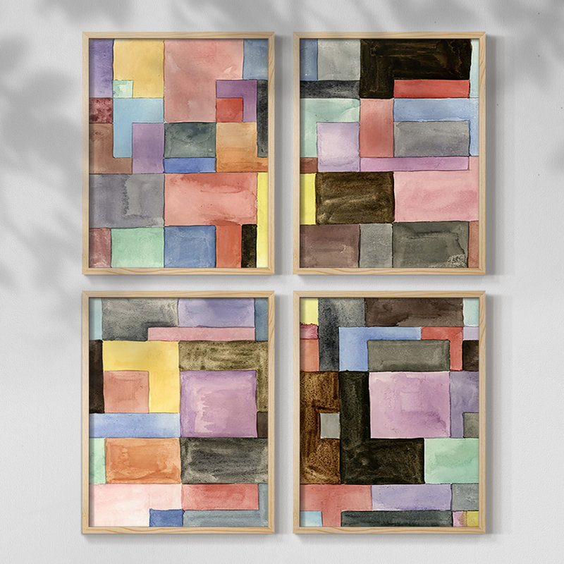 Primary Blocks I Framed Print - Set of 4, Natural, 10" H x 8" W