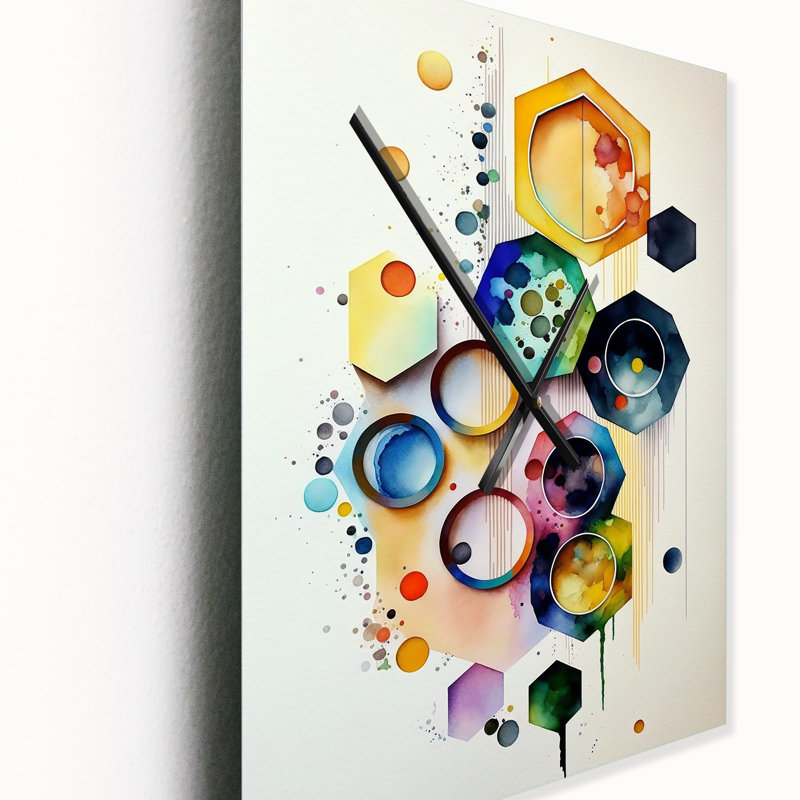 Hexagone et circulaire II abstrait - Très grandes horloges murales modernes, H 32 po x l 16 po x P 1 po