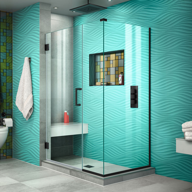 Unidoor Plus 38.5" W x 30.375" D x 72" H Frameless Pivot Rectangle Shower Enclosure with Fixed Panel