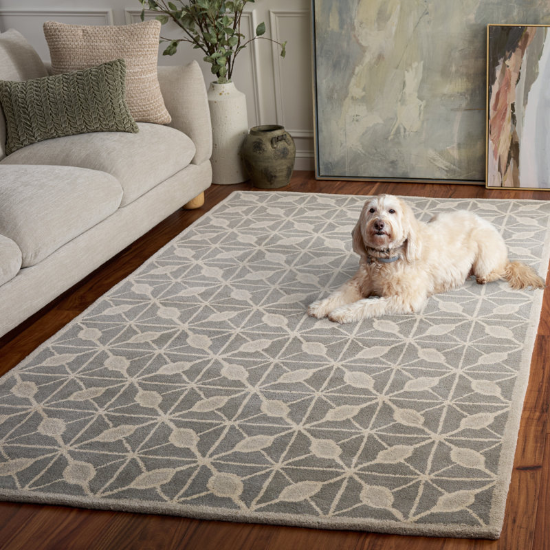 Geometric Hand-Tufted Wool Taupe Area Rug, Rectangle 5' x 8'