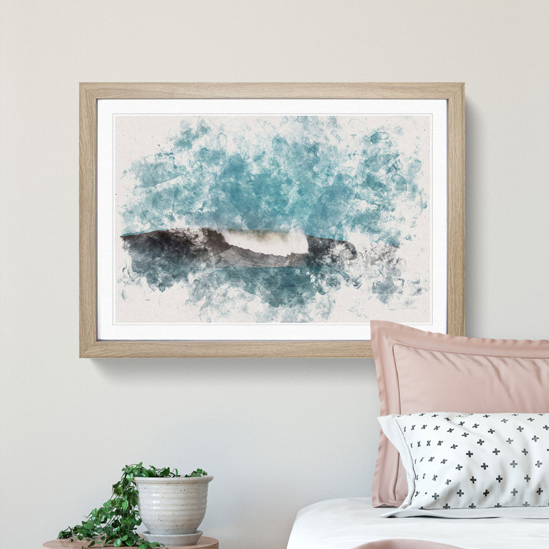 Wave Curl Watercolour - Framed Print, Oak, 62cm H x 87cm W x 2cm D