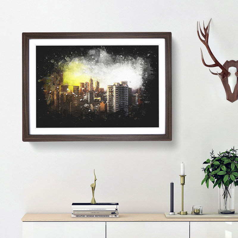 Melbourne Australia Skyline Abstract - Single Picture Frame Print on MDF, 24cm H x 33cm W x 2cm D, Walnut Framed
