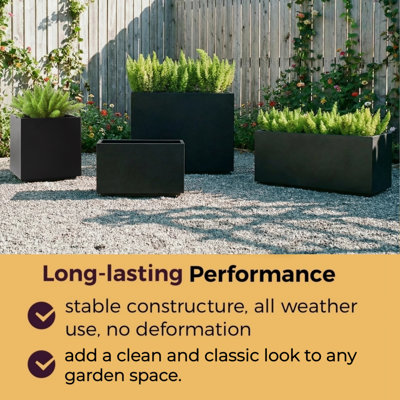 Span Planter Box 40"W x 12"D x 16"H Large Wide-Body Metal Raised Garden Bed with Drainage Holes, Rust-Resistant Black Finish for Patio, Balcony & Backyard