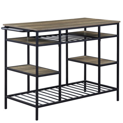 Modern Kitchen Island With Powder Coated Metal And Wooden Top Rustic Oak & Black Weight-Bearing Capacity