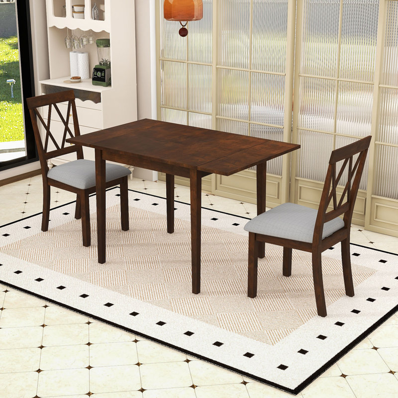 Ensemble de table de salle à manger extensible 3 pièces, table en bois avec abattant et chaises rembourrées, Brun