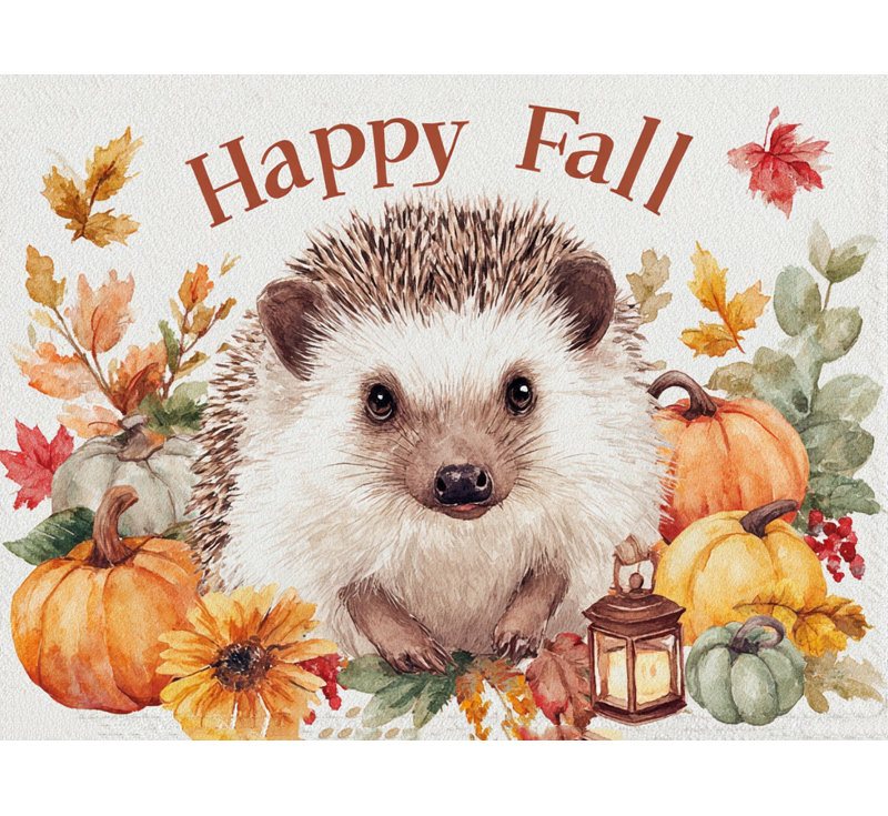 «Happy Fall Hedgehog with Pumpkins and Autumn Leaves», art mural sur toile tendue
