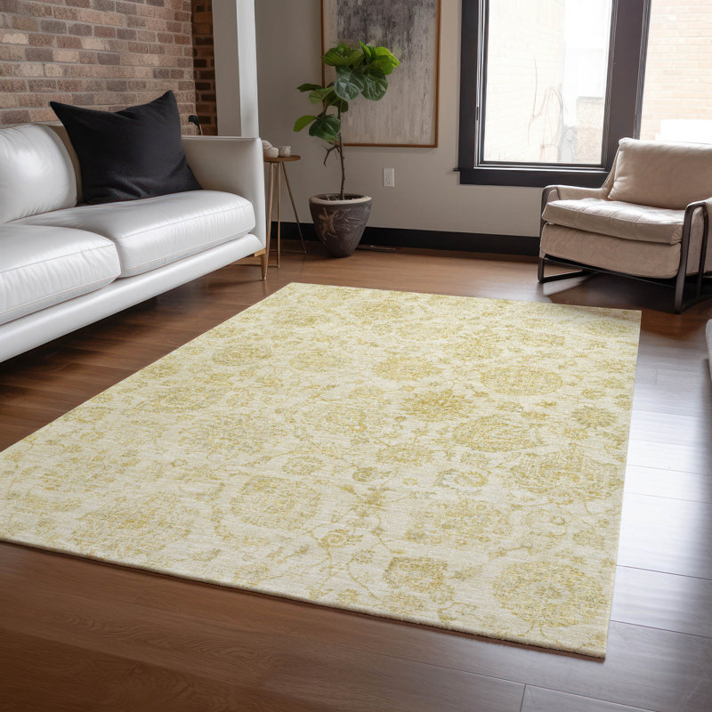 Tapis intérieur / extérieur doré lavable à la machine Xhevrie, Rectangle 10 pi x 14 pi