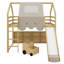 Lit mezzanine en bois avec cadre en forme de maison et auvent de style tente-511053758-511053753