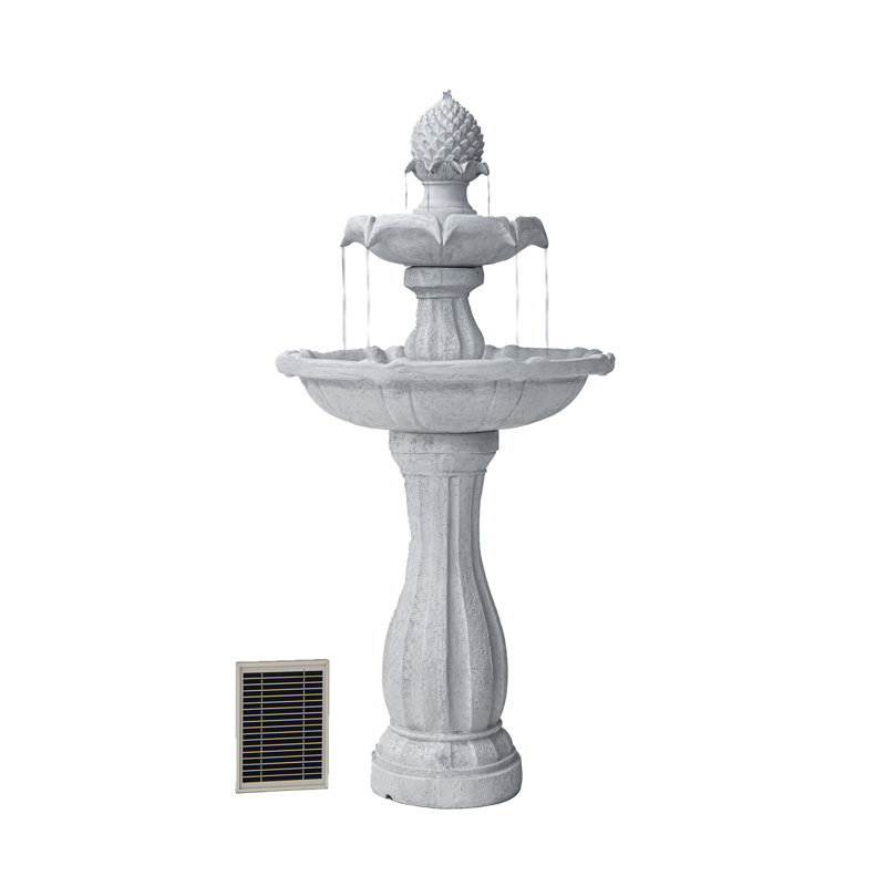 XBrand 44" Tall 2-Tier Solar Water Fountain with Auto Shut-Off Pump – Outdoor Garden Water Feature with Solar Panel – Large Freestanding Bird Bath Fountain