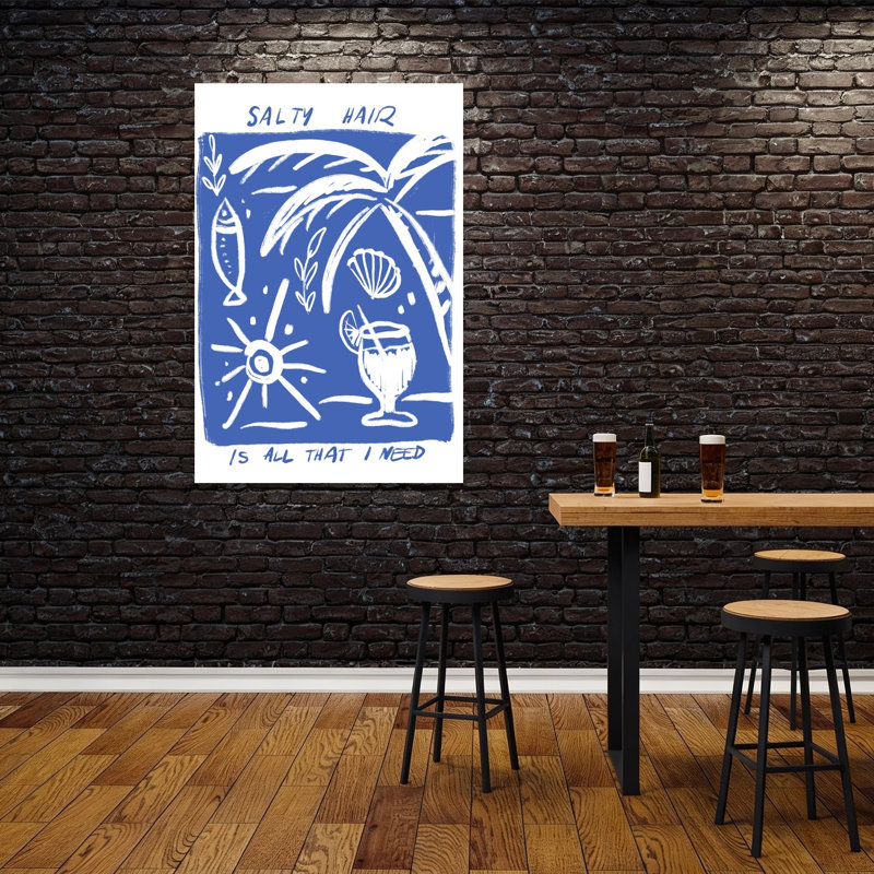 Affiche de poils salés, impression abstraite minimaliste, palmier, poisson, bord de mer, 60" H x 40" W