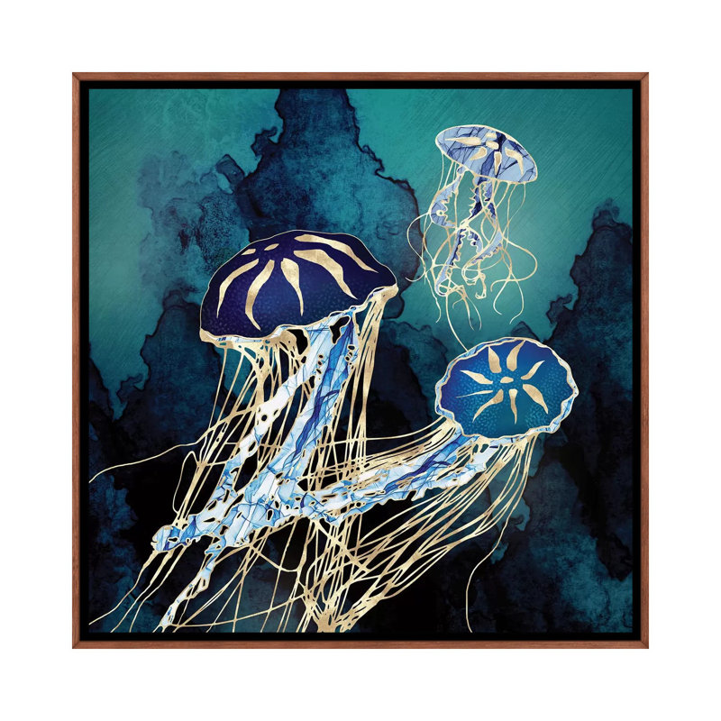 Métallique méduse III - impression d'art graphique, 26" H x 26" W x 1.5'' D, Classic Brown Wood Framed Canvas, Pas de tapis