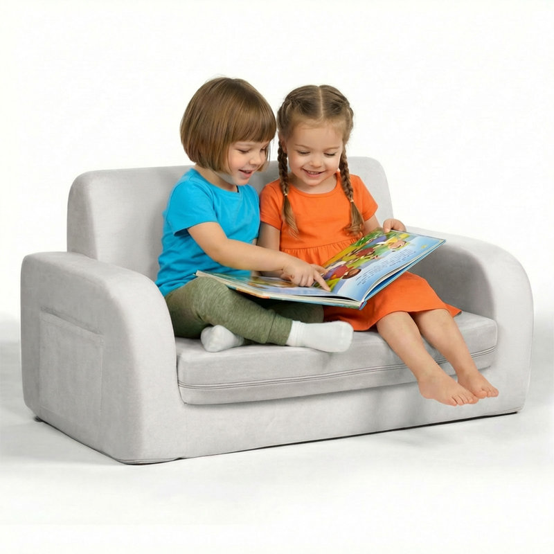 3-in-1 Convertible Kids Couch, Flip Open Lounger & Sofa Bed, Machine-Washable, Pink