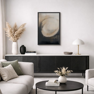 Neutral Abstract Circle Artwork, Bedroom Pictures, Framed Canvas Giclee Print Wall Art