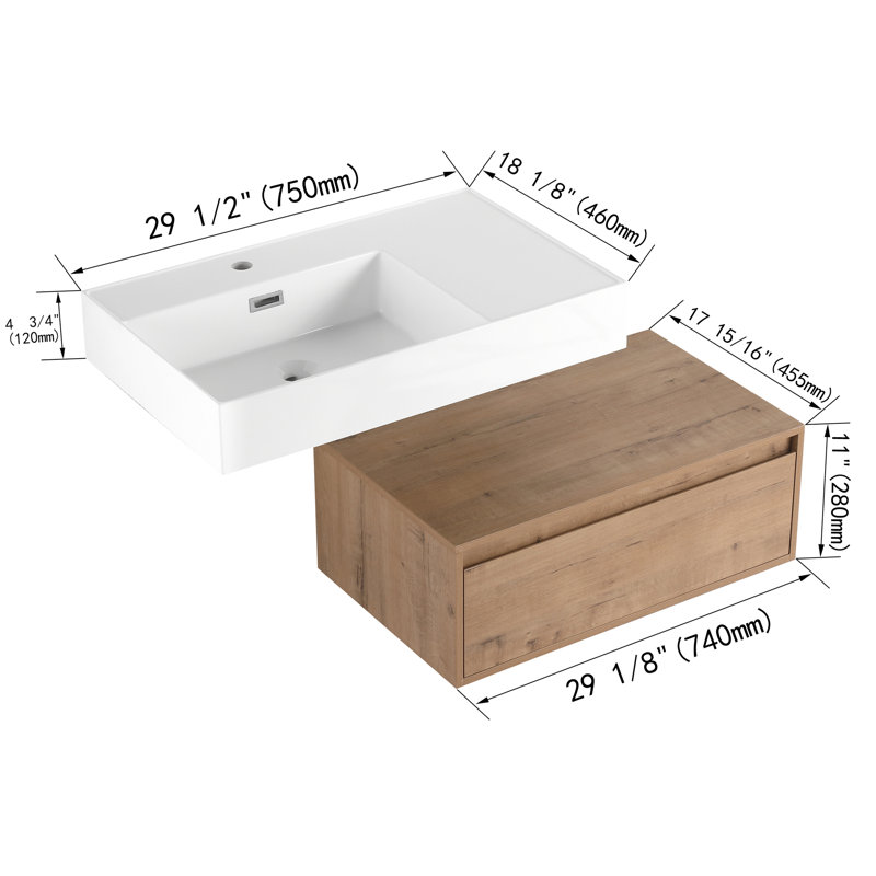 Meuble-lavabo mural 30 po avec lavabo en résine